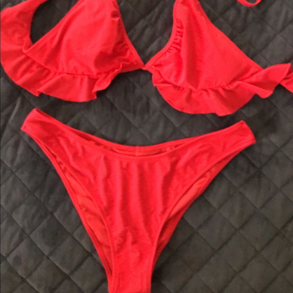 Red ruffle bikini set
